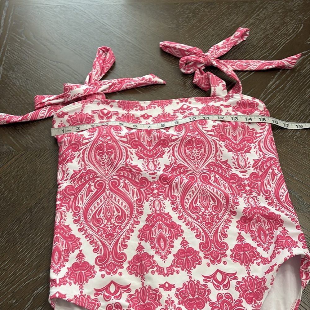 Shein pink tropische print ties on shoulder one piece swimsuit Size L - Picture 17 of 17